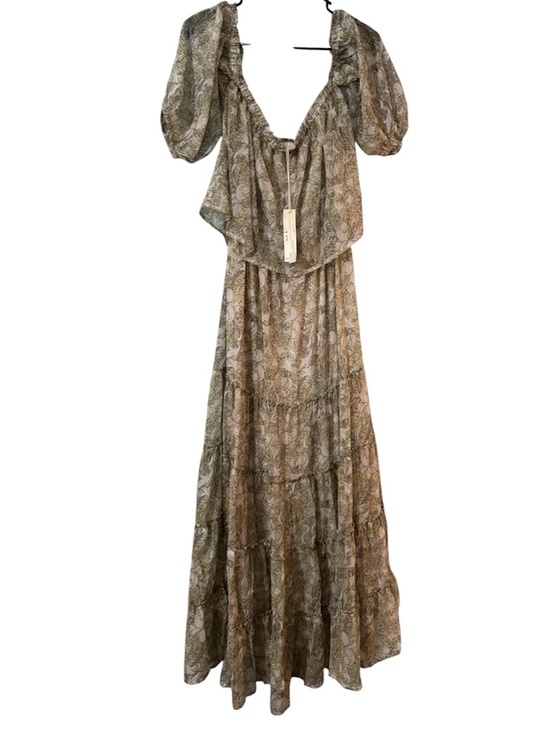 lovestitch Dresses & Skirts - NWT Love Stitch Boho Paisley Maxi Dress Sage Green Puff Sleeve Tiered